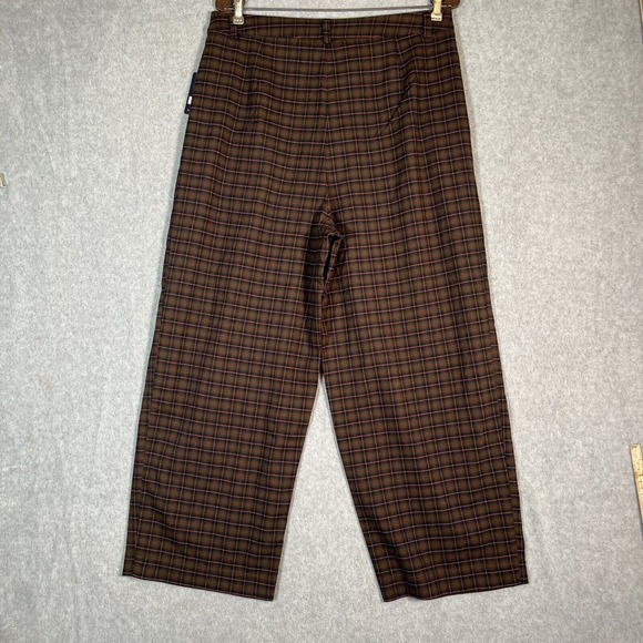Lucky Brand Wide Leg Pants Medium Brown Plaid Academia Menswear Pleated Trousers - Picture 14 of 16